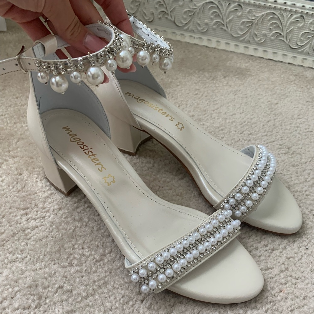 Handmade Pearl Wedding Heels - white sparkle sandals